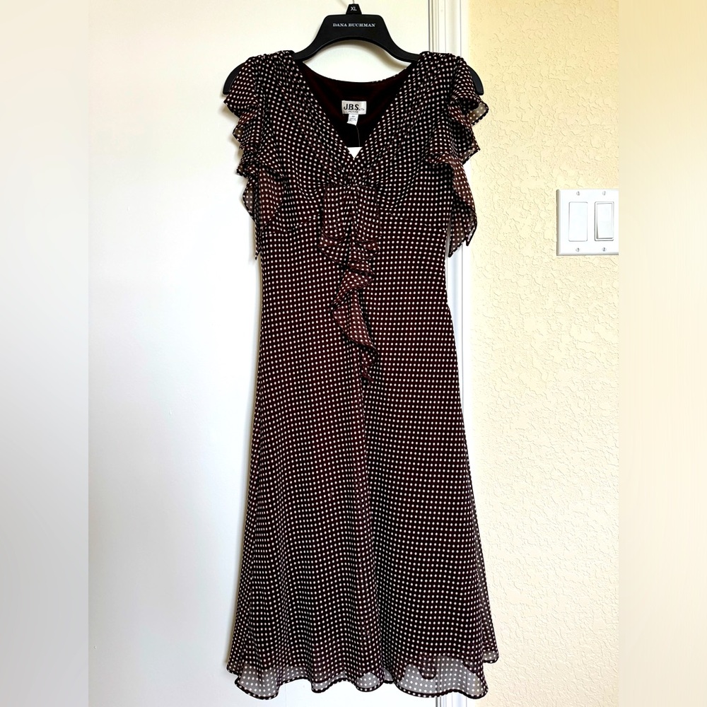 Vintage J.B.S. Brown Dress With White Polka Dots, 4P 🦋